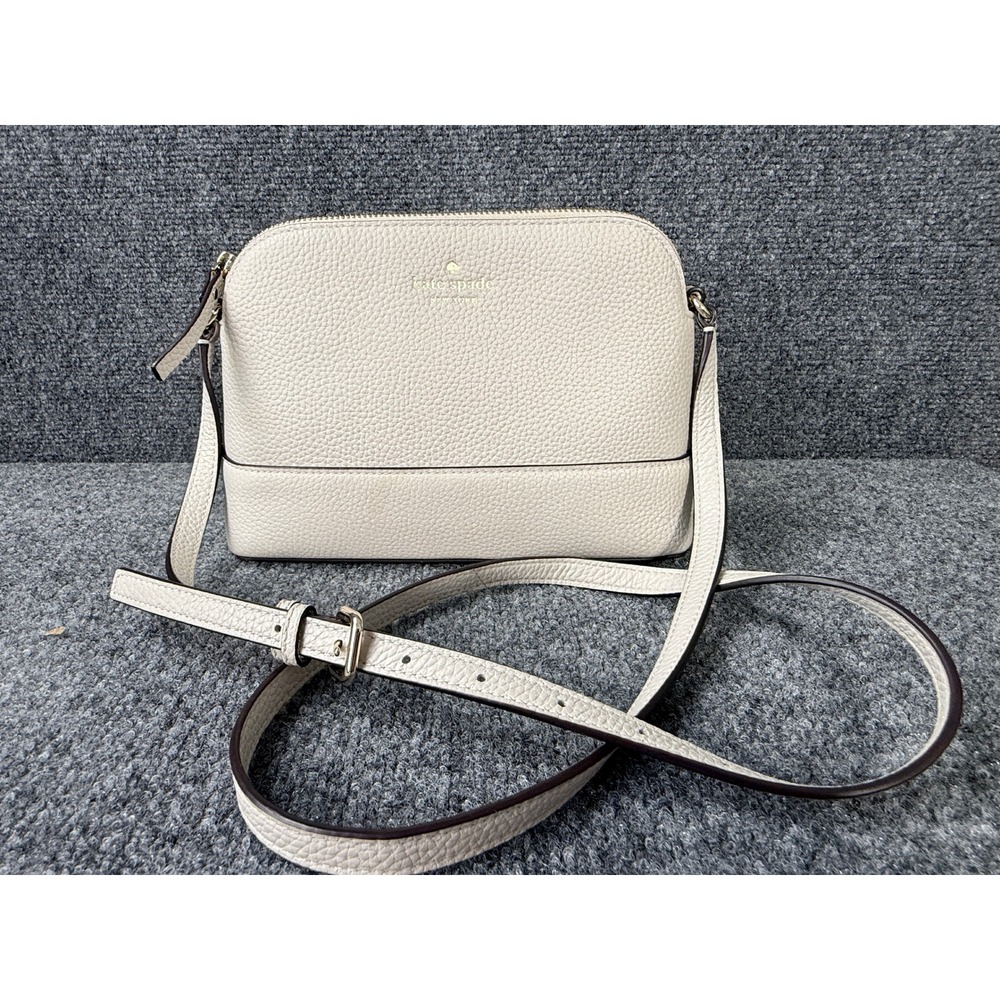 Kate Spade New York Parchment Pebbled Leather Dome Crossbody Bag White Gold